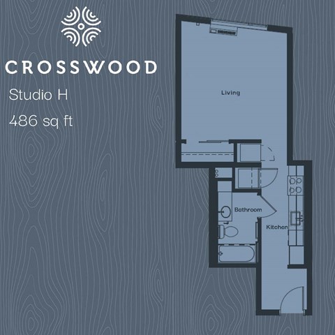 Floor plan for studio, 1 bath, 486 sqft